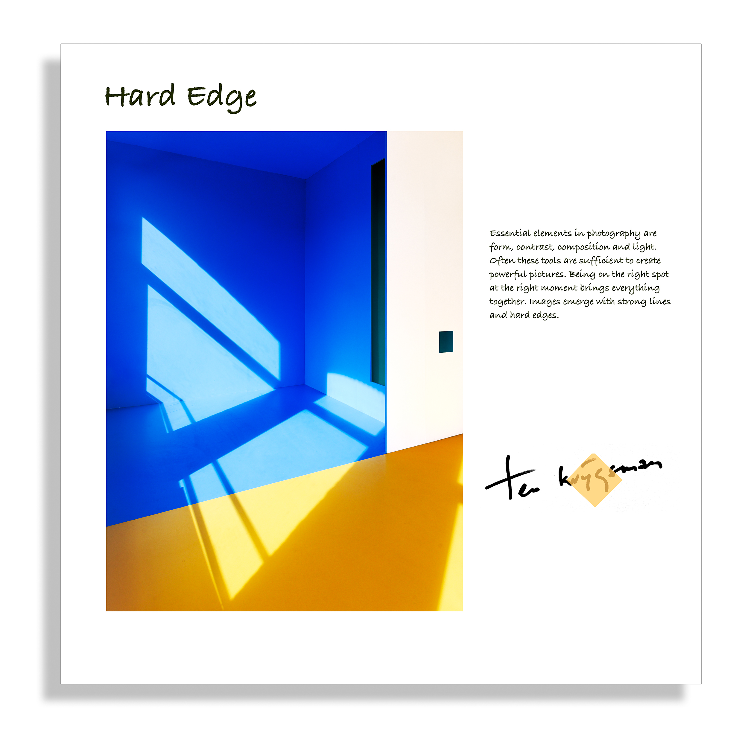 Themaprint met tekst 'Hard Edge' gesigneerd op goudfolie