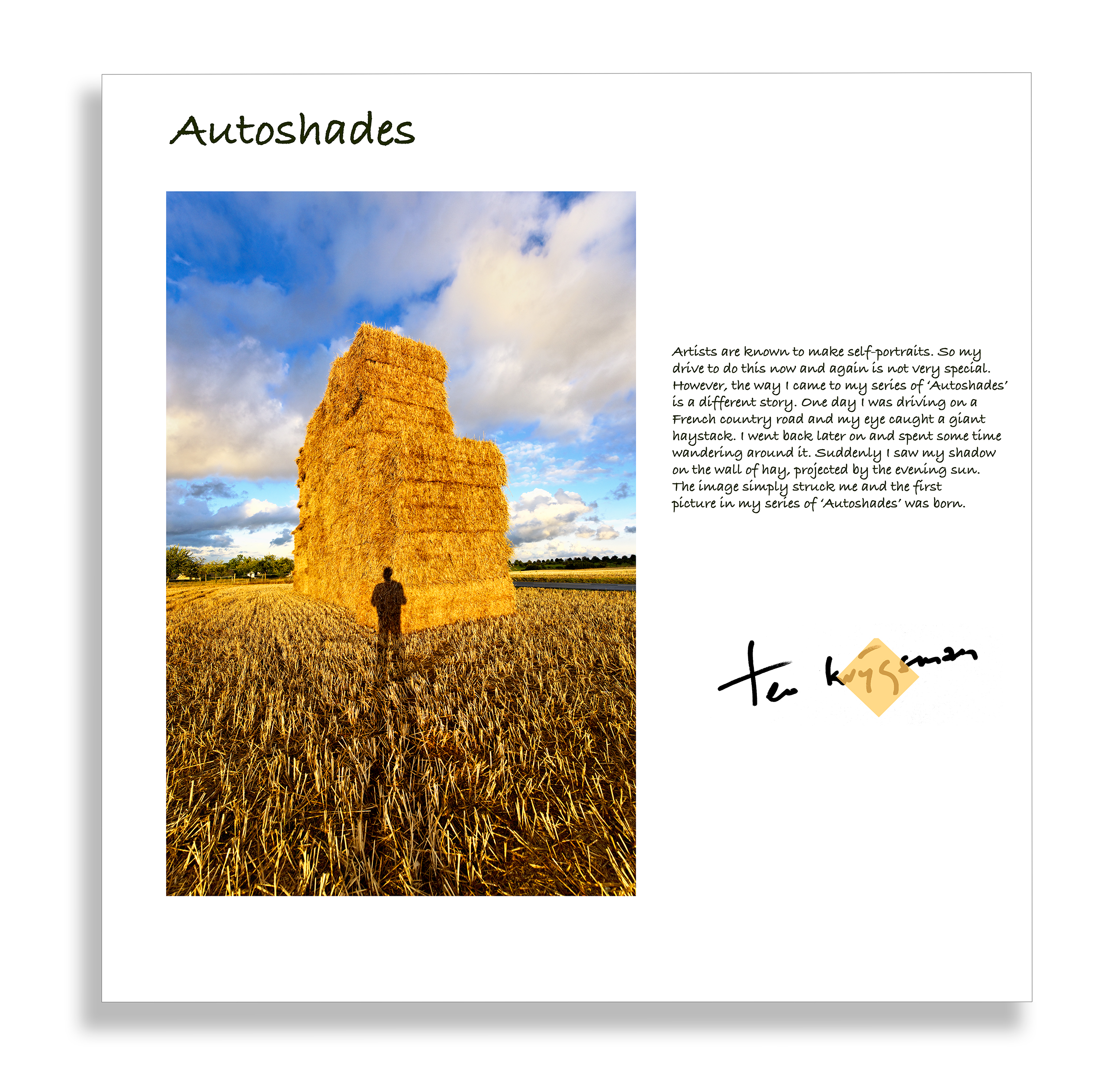 Themaprint met tekst 'Autoshades' gesigneerd op goudfolie